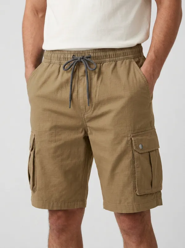 Relaxed-Look Pocketed Drawstring Utility Cargo Shorts