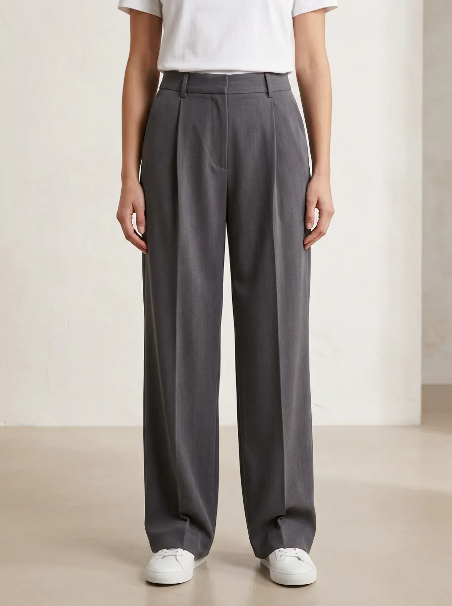 Classic Pleated High Rise Wide Leg Trousers