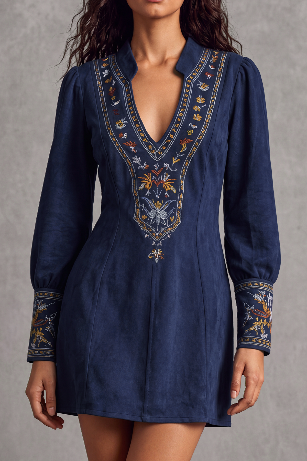Classic Plunge Neck Floral Mini Dress