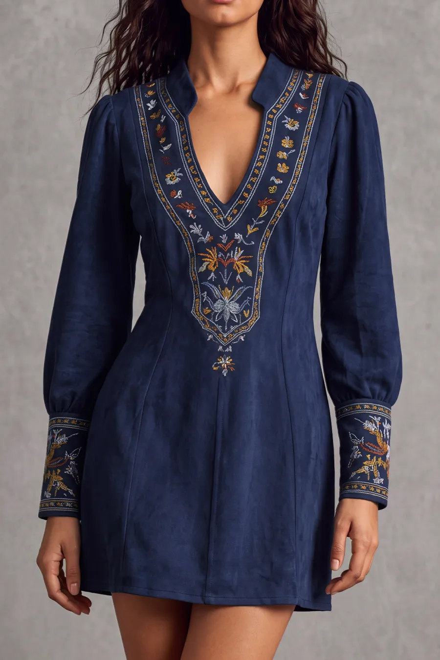 Classic Plunge Neck Floral Mini Dress