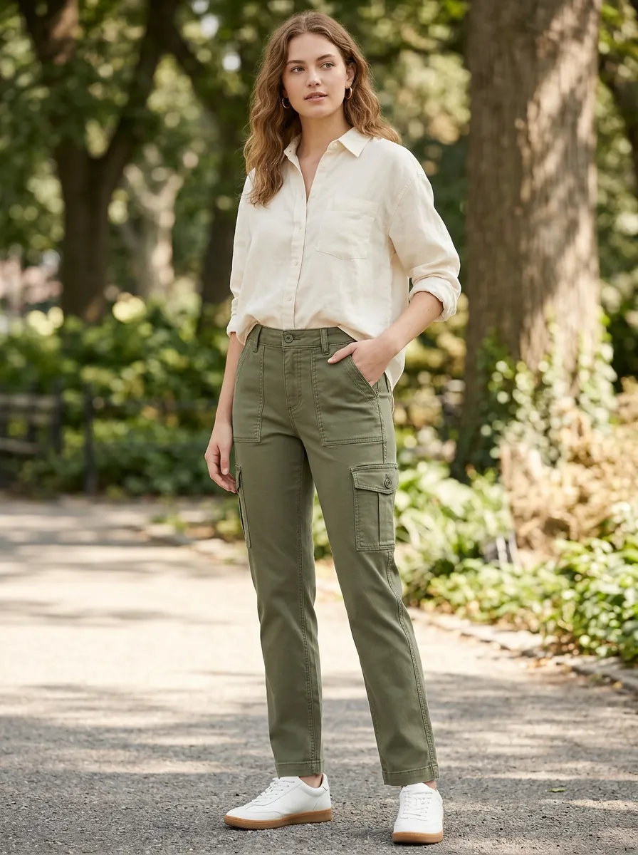 Women's Casual Outdoor Olive Green Cargo Pants