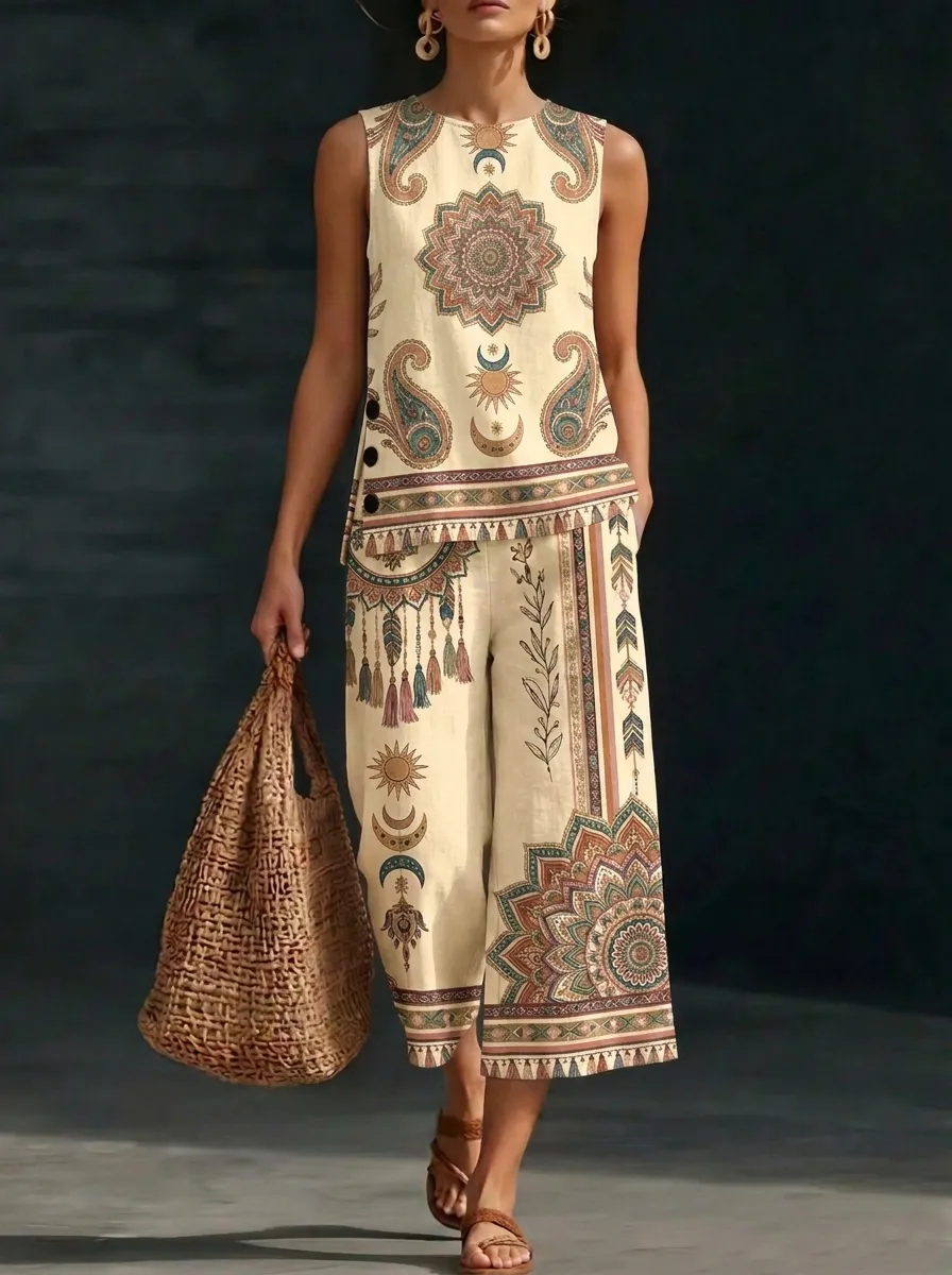Women's Bohemian Mandala Paisley Printed Sleeveless Set