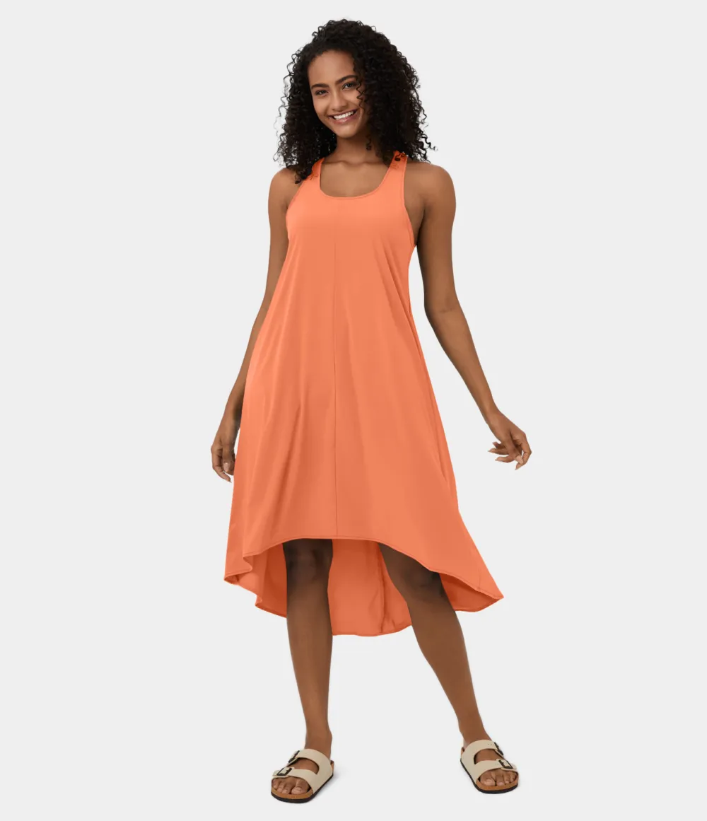 Breezeful Backless Racerback Side Pocket High Low Flowy Midi Quick Dry Casual Dress