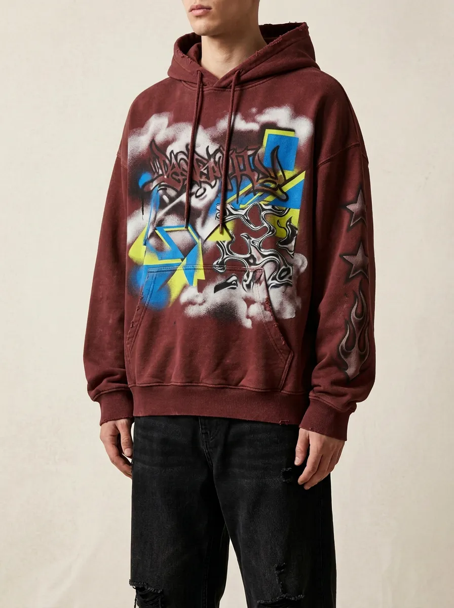 Unisex Streetwear Graffiti Star Flame Graphic Hoodie