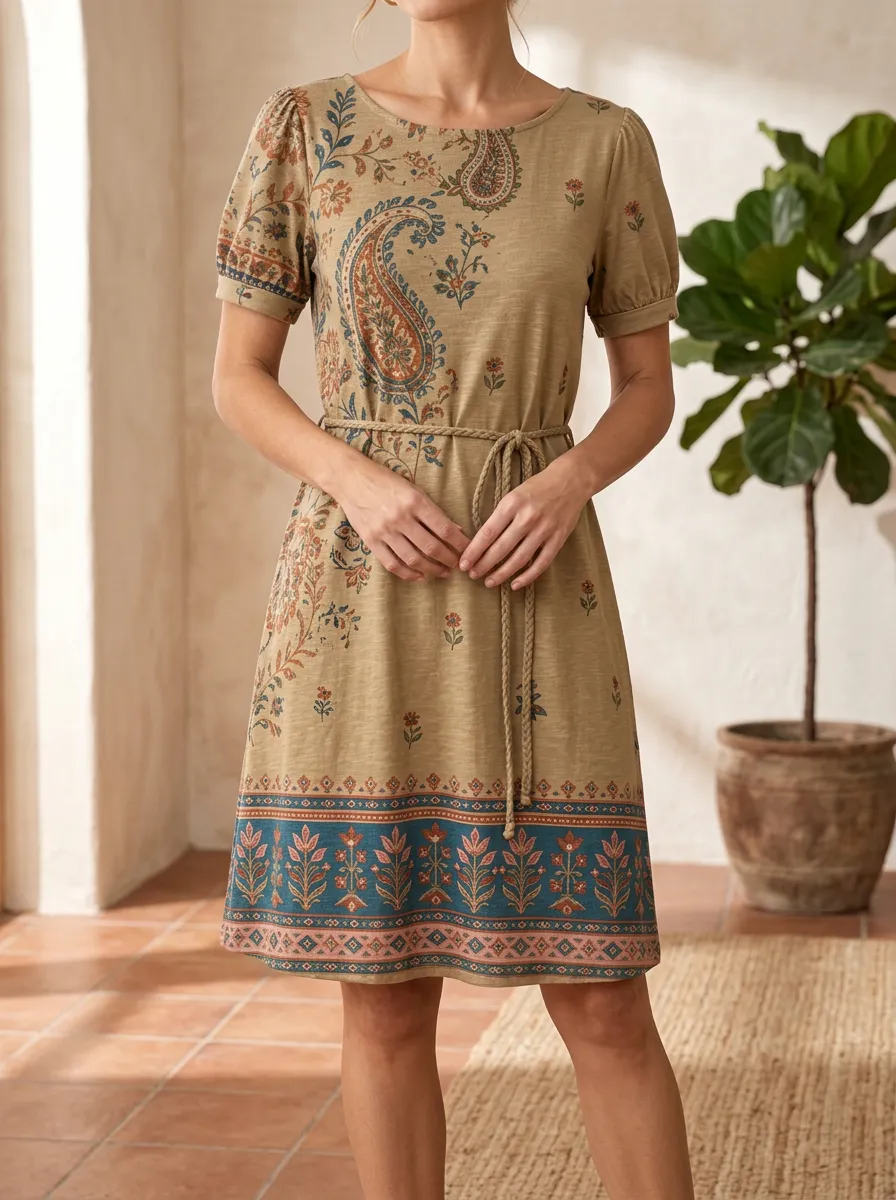 Women's Paisley Print Tie-Waist Dress