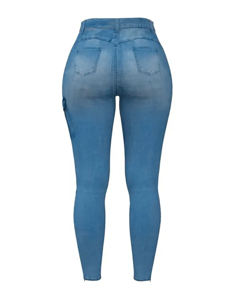 Flap Pocket Zipper Side Skinny Jeans