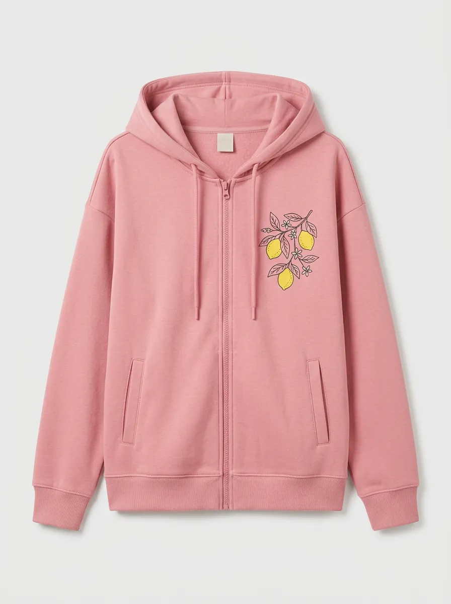 Women's Zip-Front Hooded Drawstring Graphic-Print Hoodie