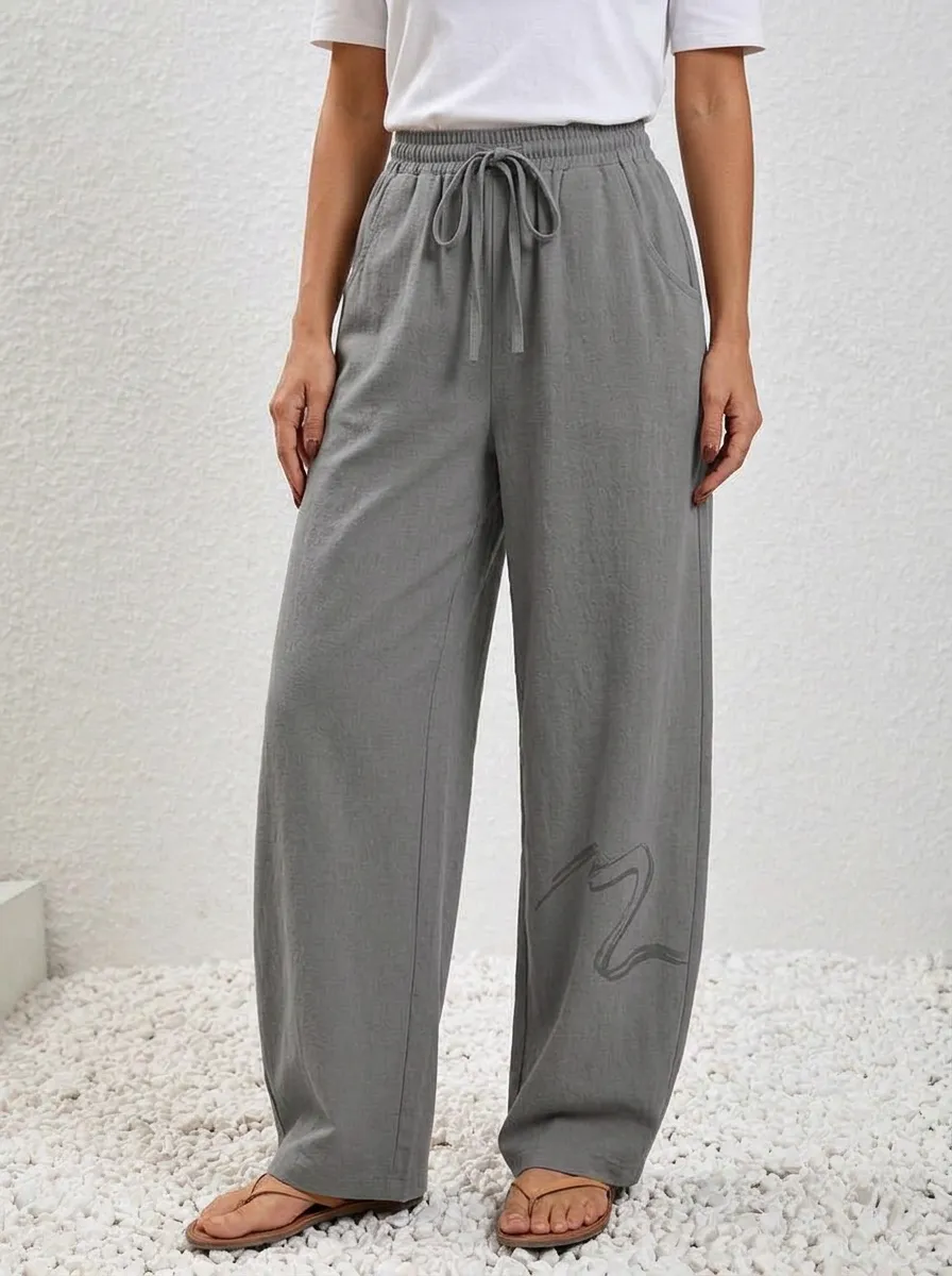 Women's Abstract Line Drawstring Wide-Leg Trousers