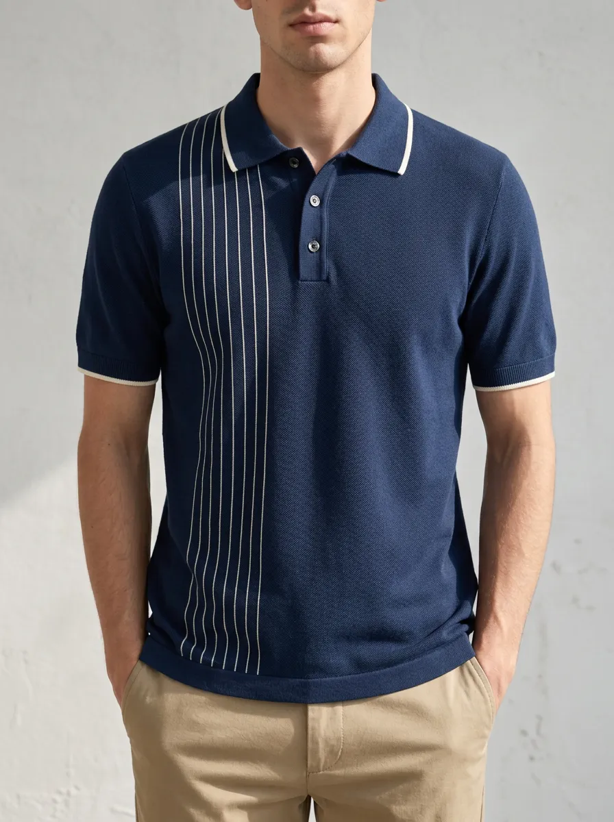 Men's Modern Everyday Vertical Stripe Printed Polo Shirt