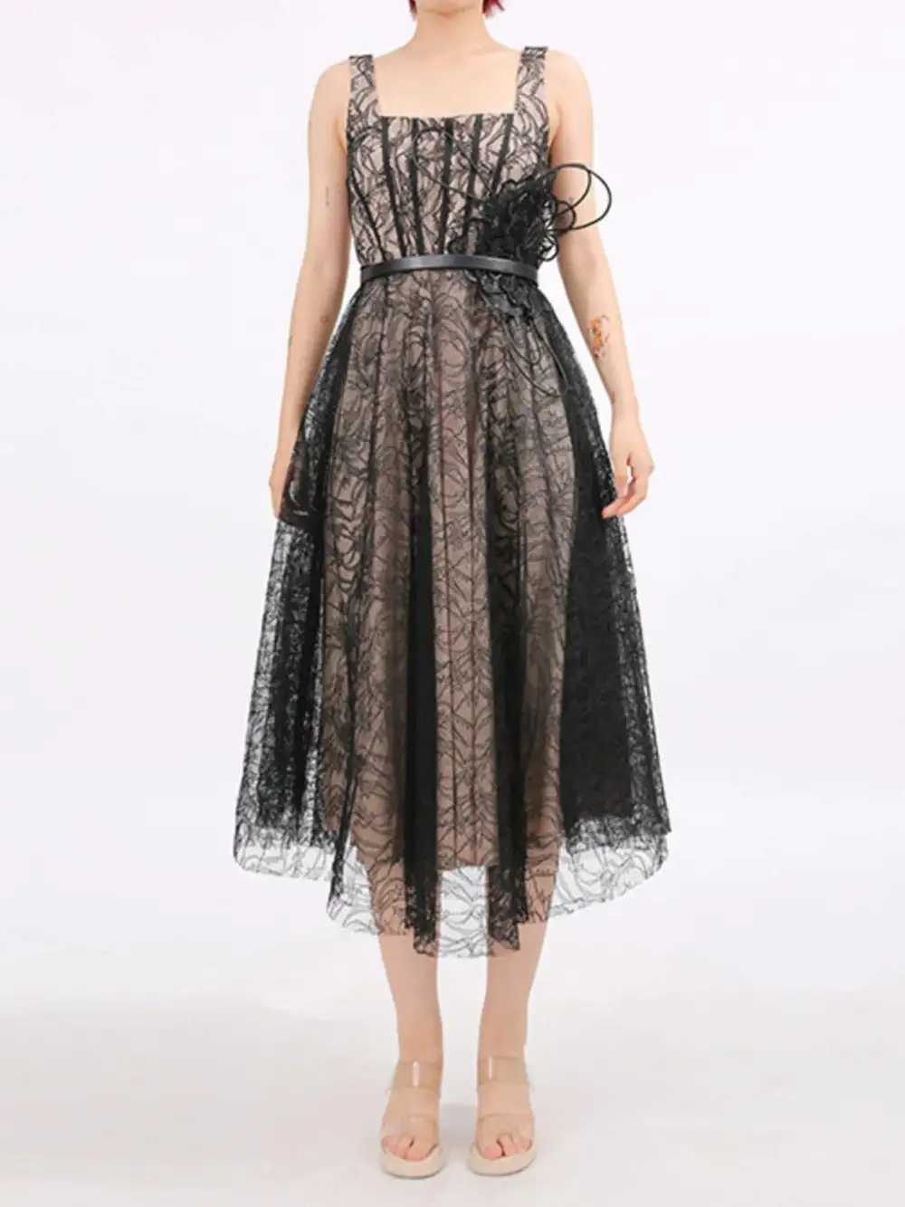 Lace Square Neck Midi Dress
