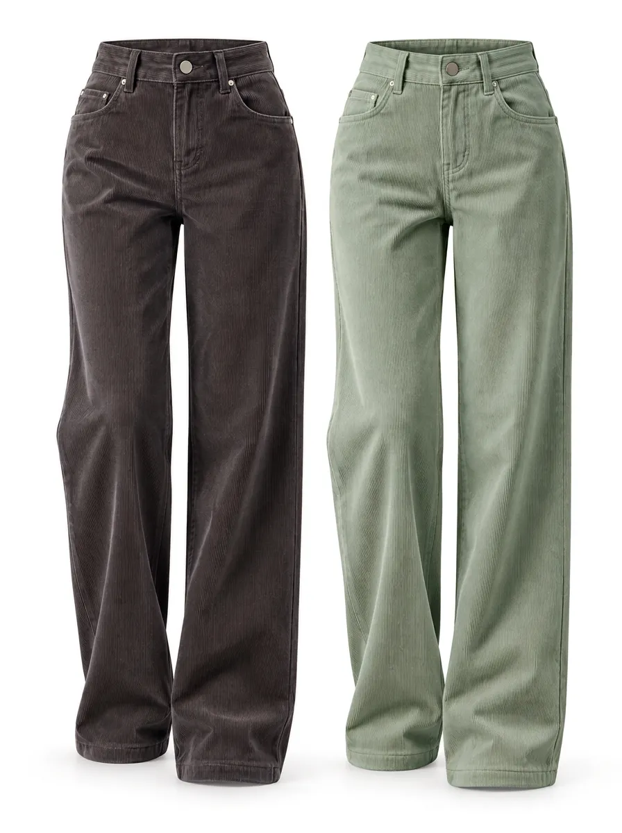 Straight Leg Relaxed Straight Relaxed Fit Women's Two Pack Corduroy Straight Pants