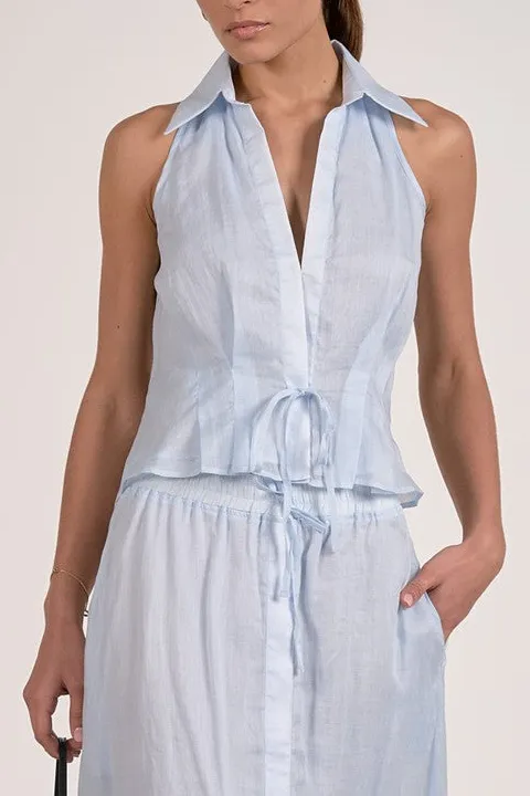 Light Blue Linen Drawstring Waist Tunic
