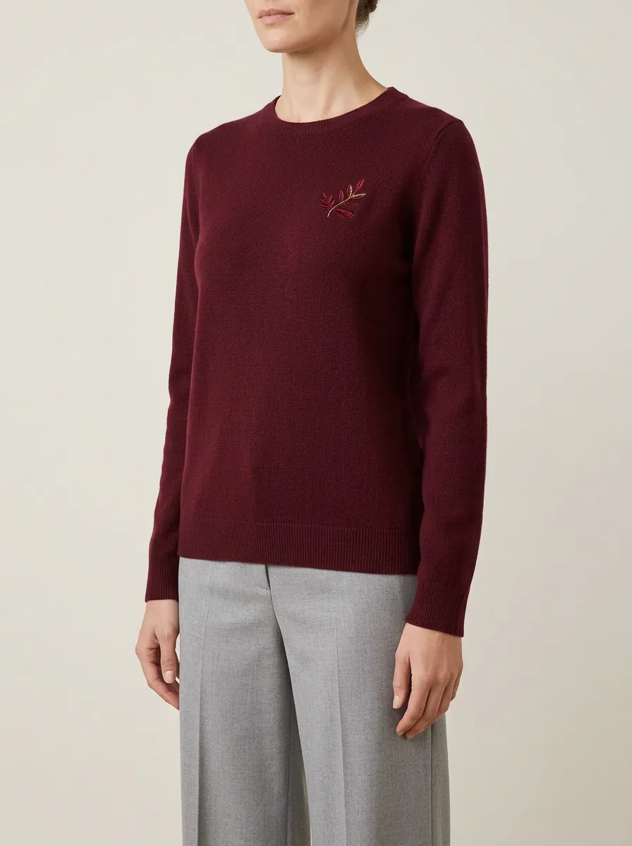 Women's Minimalist Nature Lover Leaf Embroidered Sweater