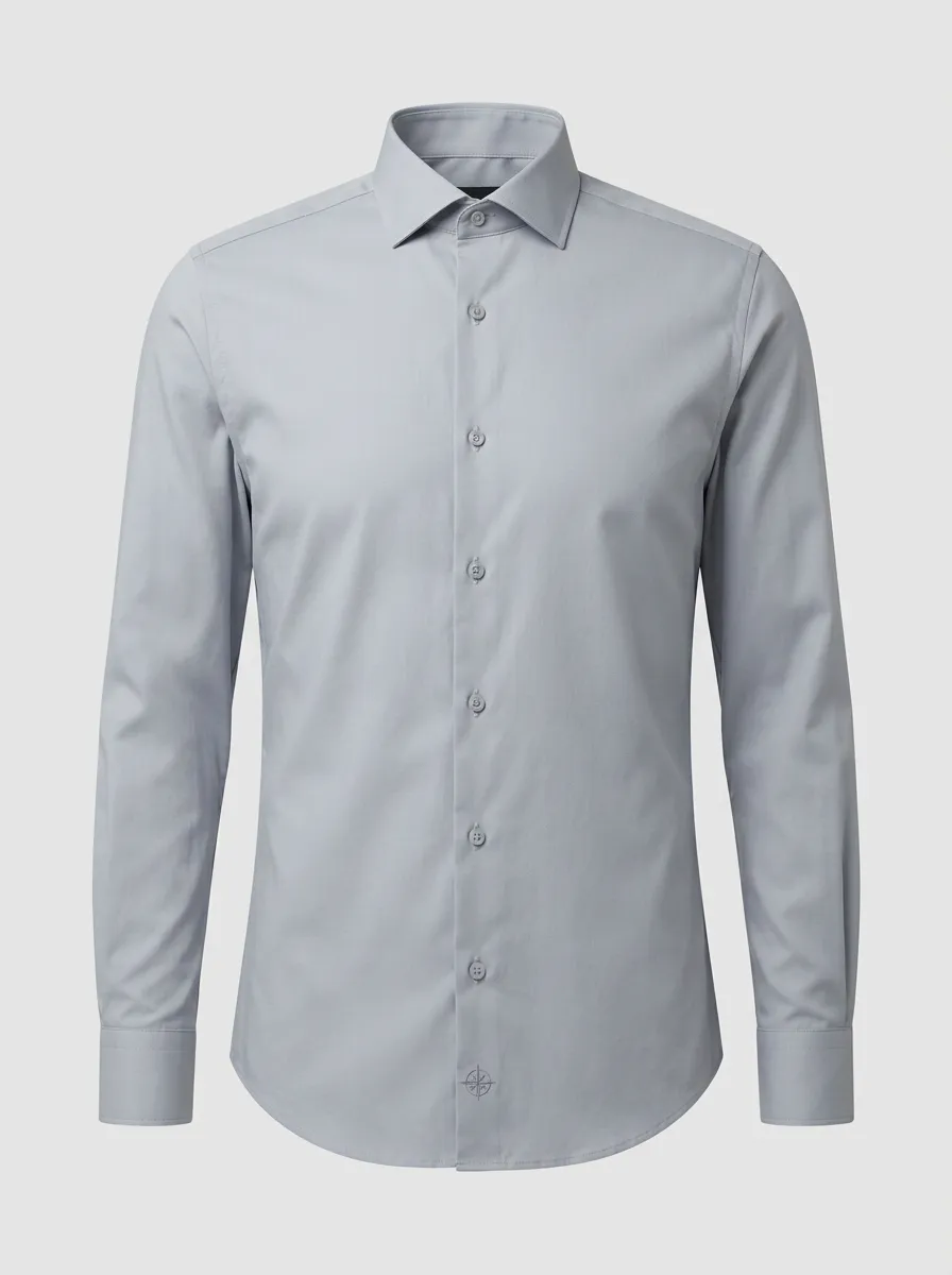 Men's Non-Iron Cotton Gray Minimalist Embroidered Shirt
