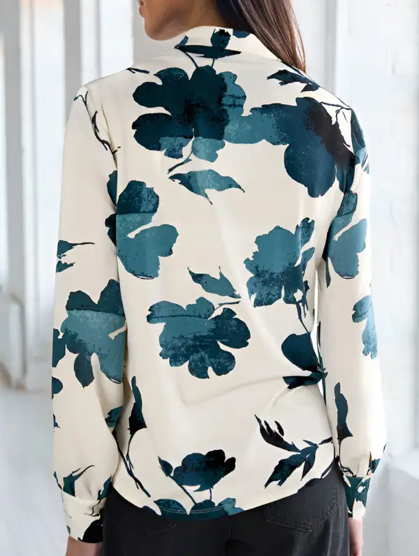Ink Floral Print Artistic Long Sleeve Shirt
