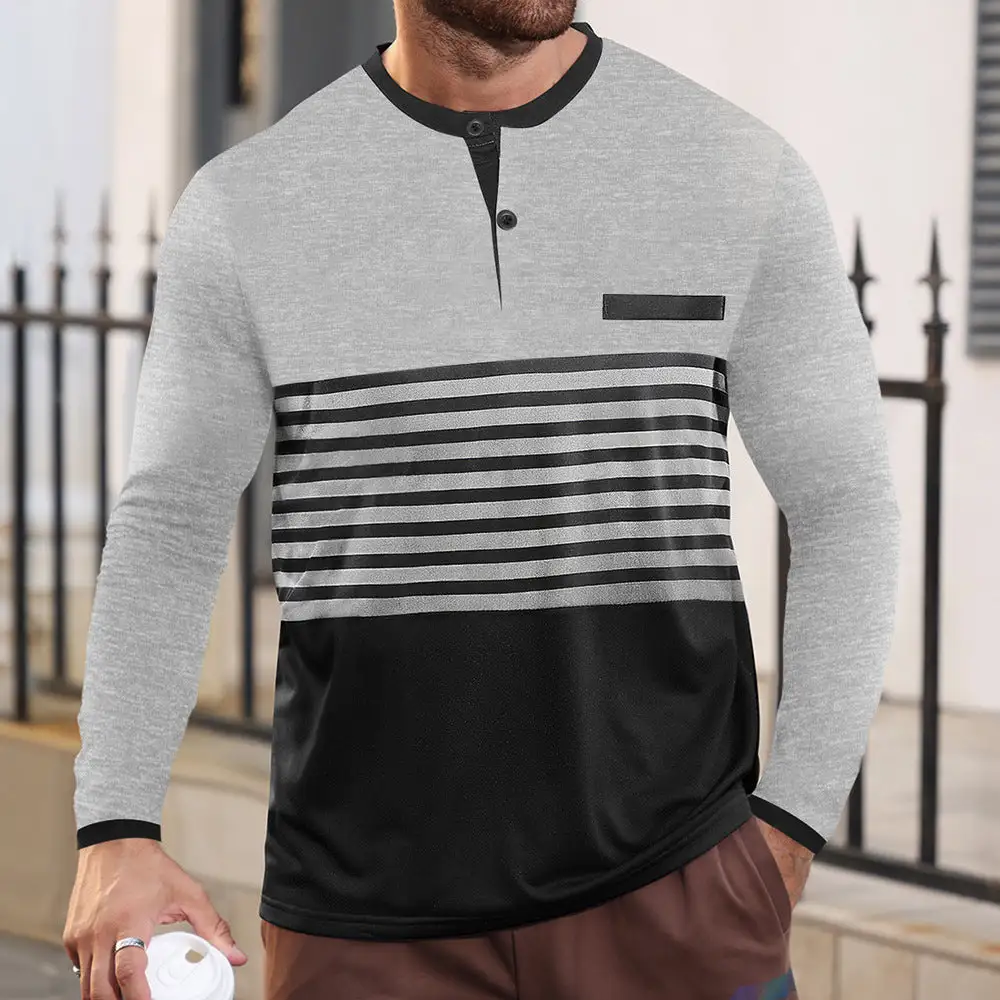 Striped Stand Collar Long Sleeve Polo Shirt