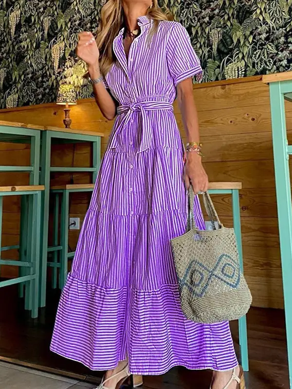 Striped Sleeve Maxi Dress
