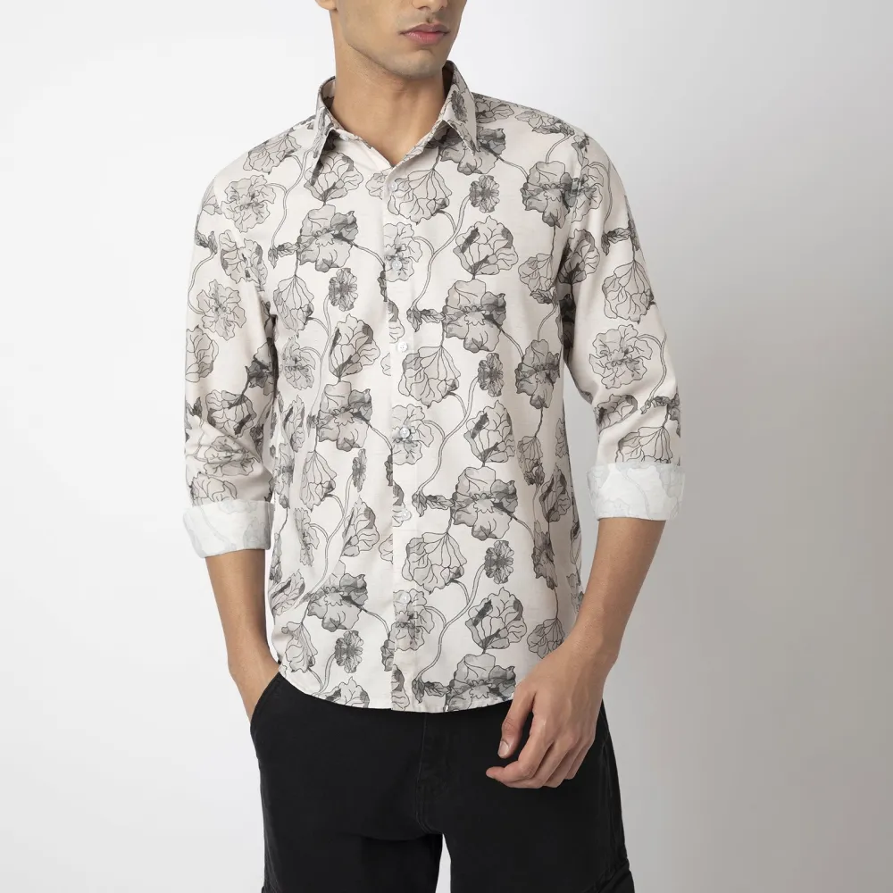 Refined Slim Fit Printed Linen Men's Formal Shirt