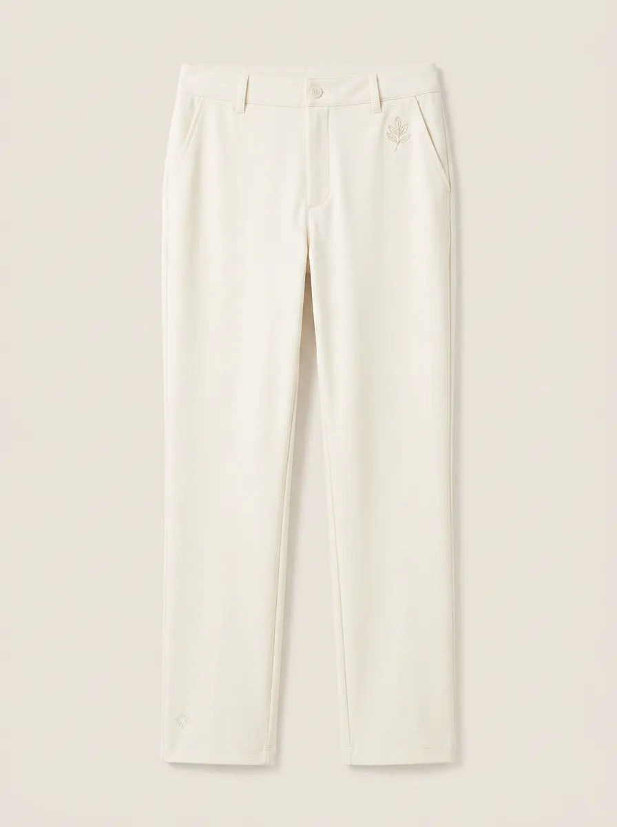 Women's Streamlined Flexible Leaf Embroidered Mid Rise Straight Leg Pants
