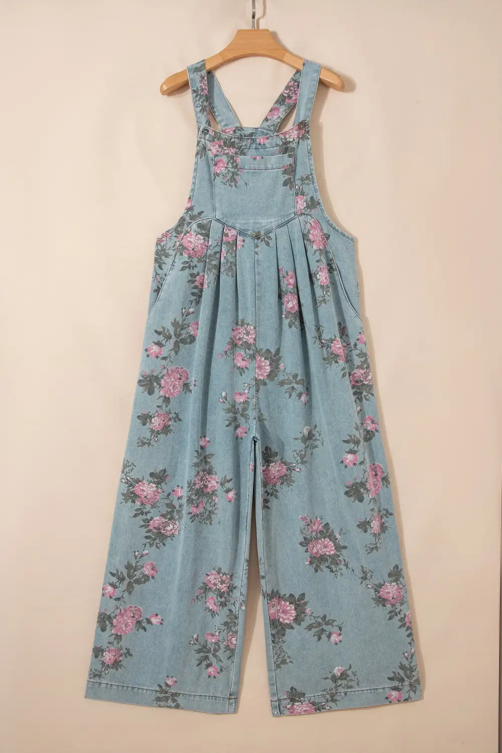 Floral Print Pleated High Waist Wide Denim Pants