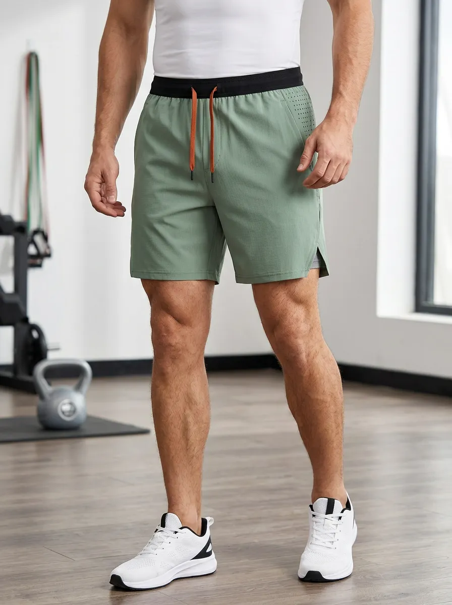 Men's Sage Contrast Drawstring Athletic Shorts