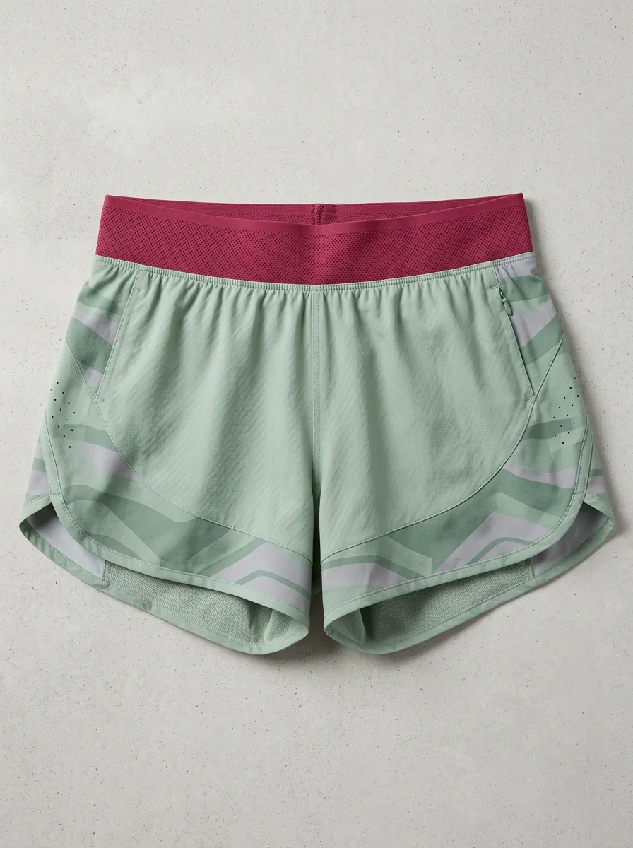 Women's Athletic Sage Green Abstract Wave Printed Shorts