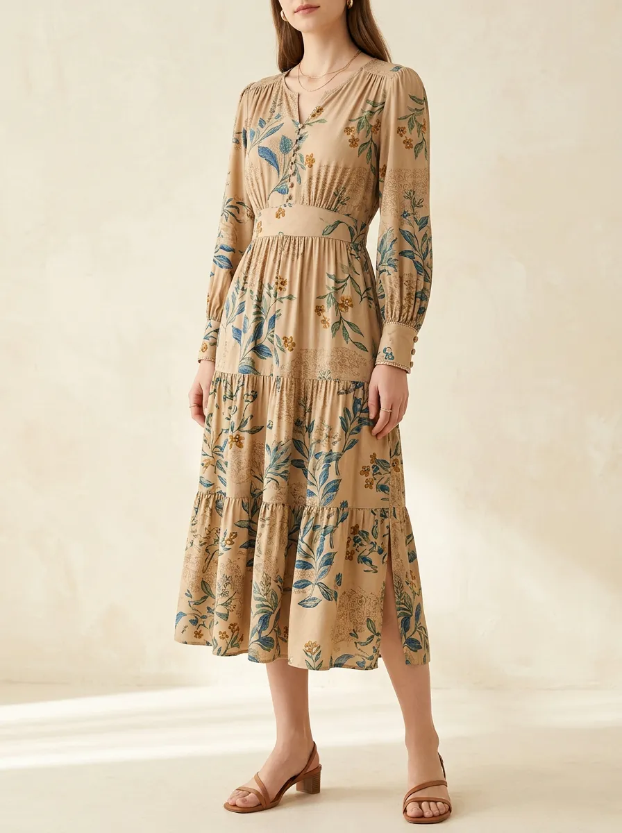 Women's Botanical Floral Everyday Printed Midi Dress
