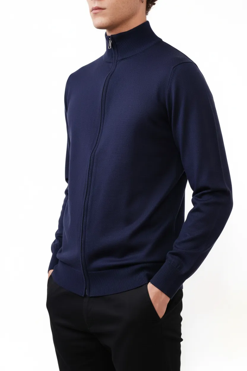 Classic Regular Fit Full Zip Viscose Knit Vest