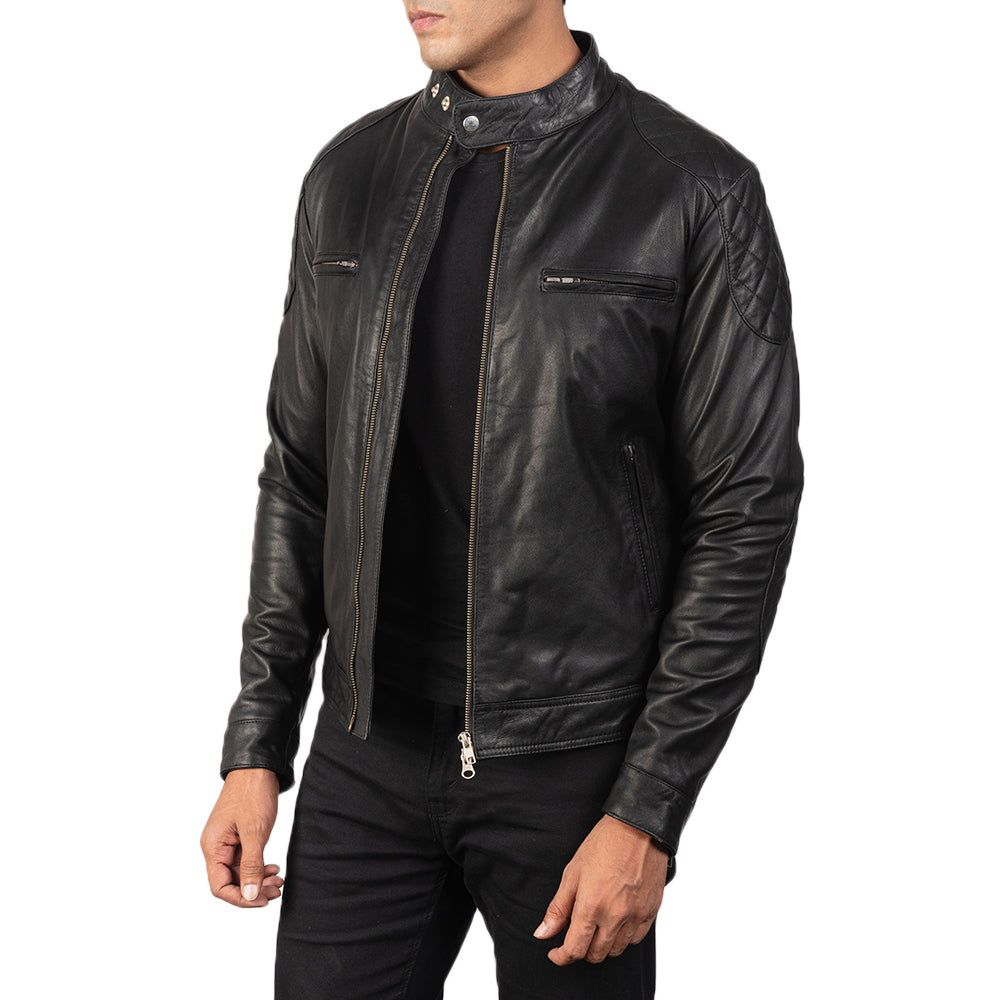 Men's Tonal Detail Biker Leather Jacket