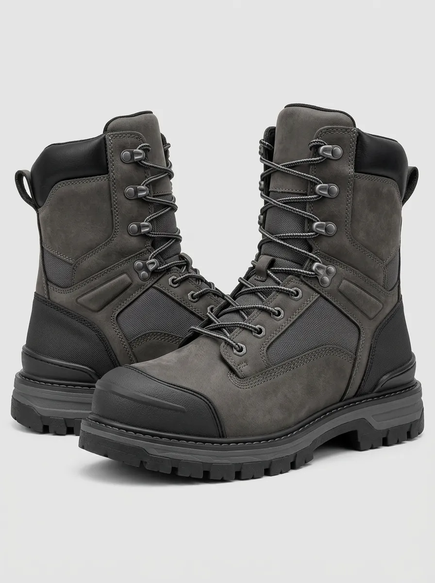 Men's Leather Work Boots in Grey