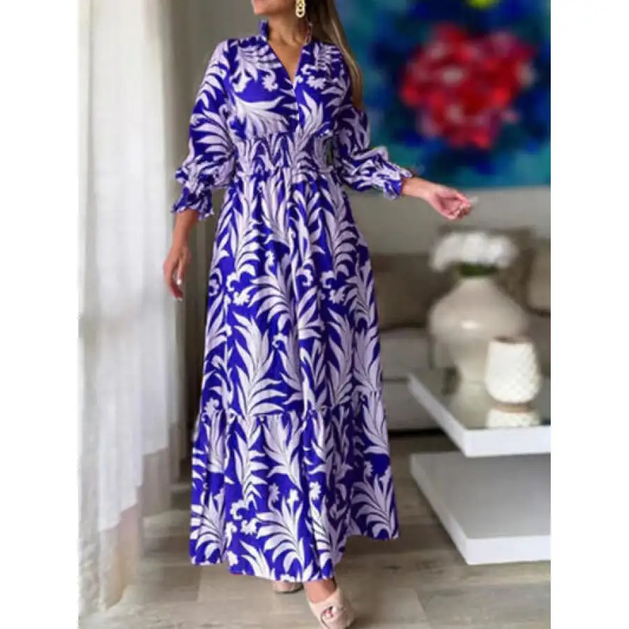 Printed Flounce Sleeve Maxi Dress