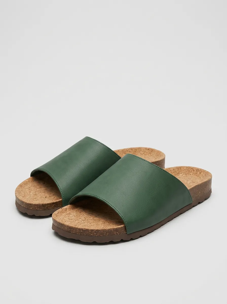 Men's Cork Footbed Graphic Detail Casual Slides