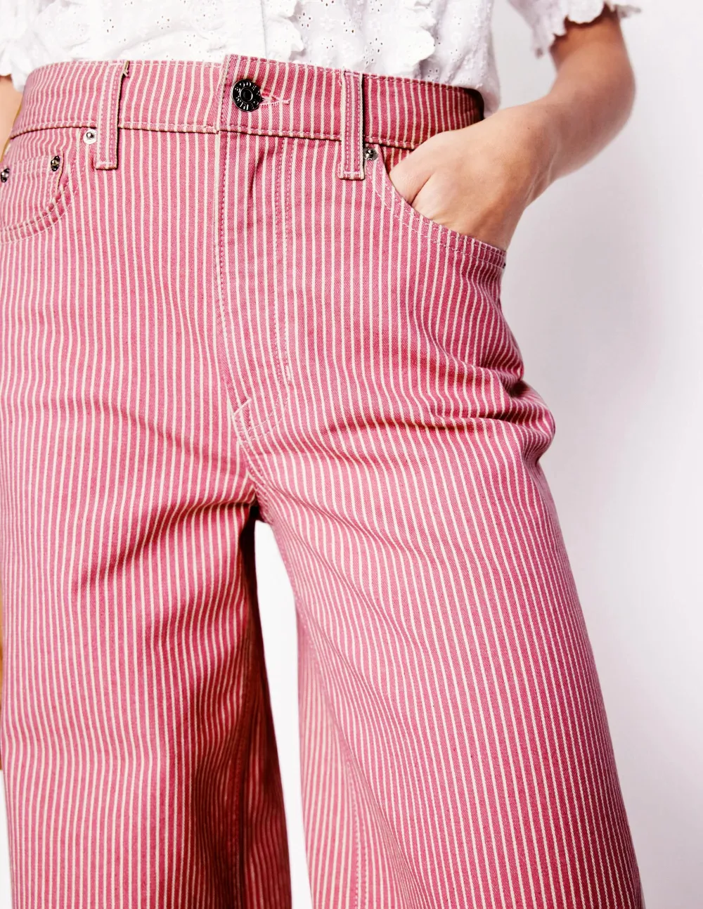 High Rise Wide Leg Jeans -Pink Stripe