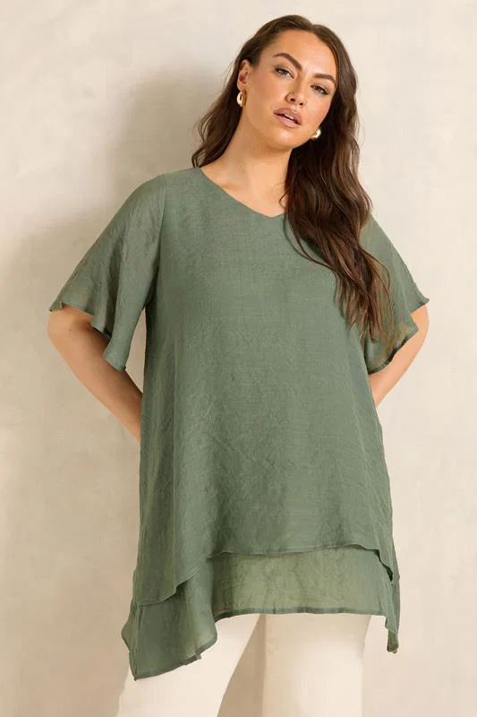 Khaki Green Double Layer Top detail 1