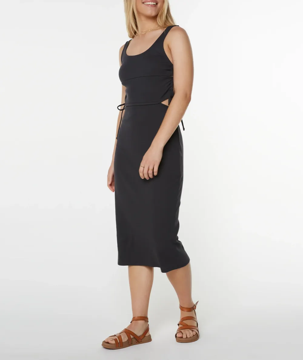 Solid-Color Fitted Round-Neck Dress