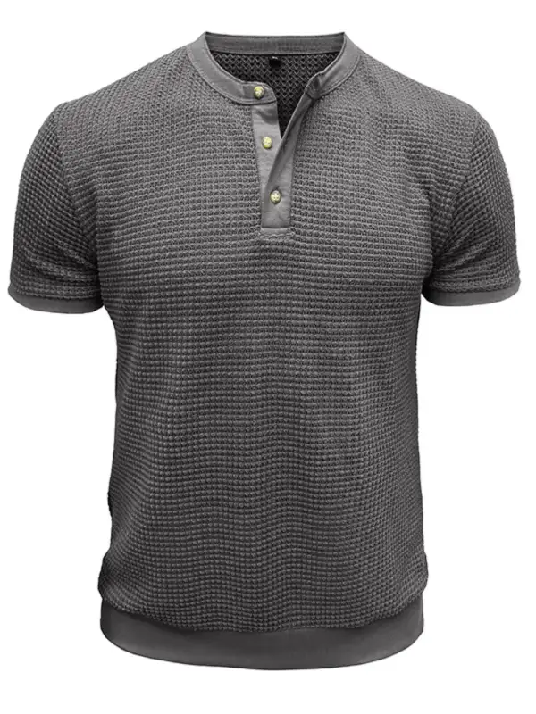 Textured Henley Short Sleeve Tee