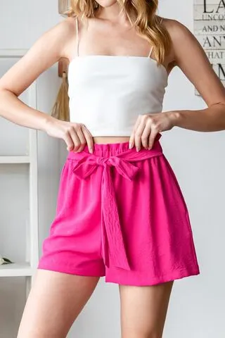 Full Size Texture High Waist Tied Shorts