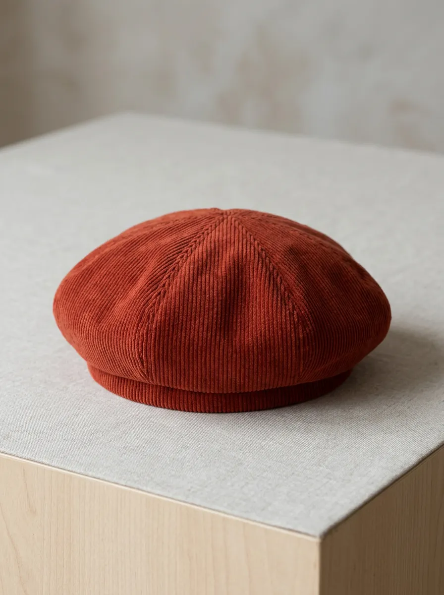 Unisex Minimalist Rust Corduroy Beret