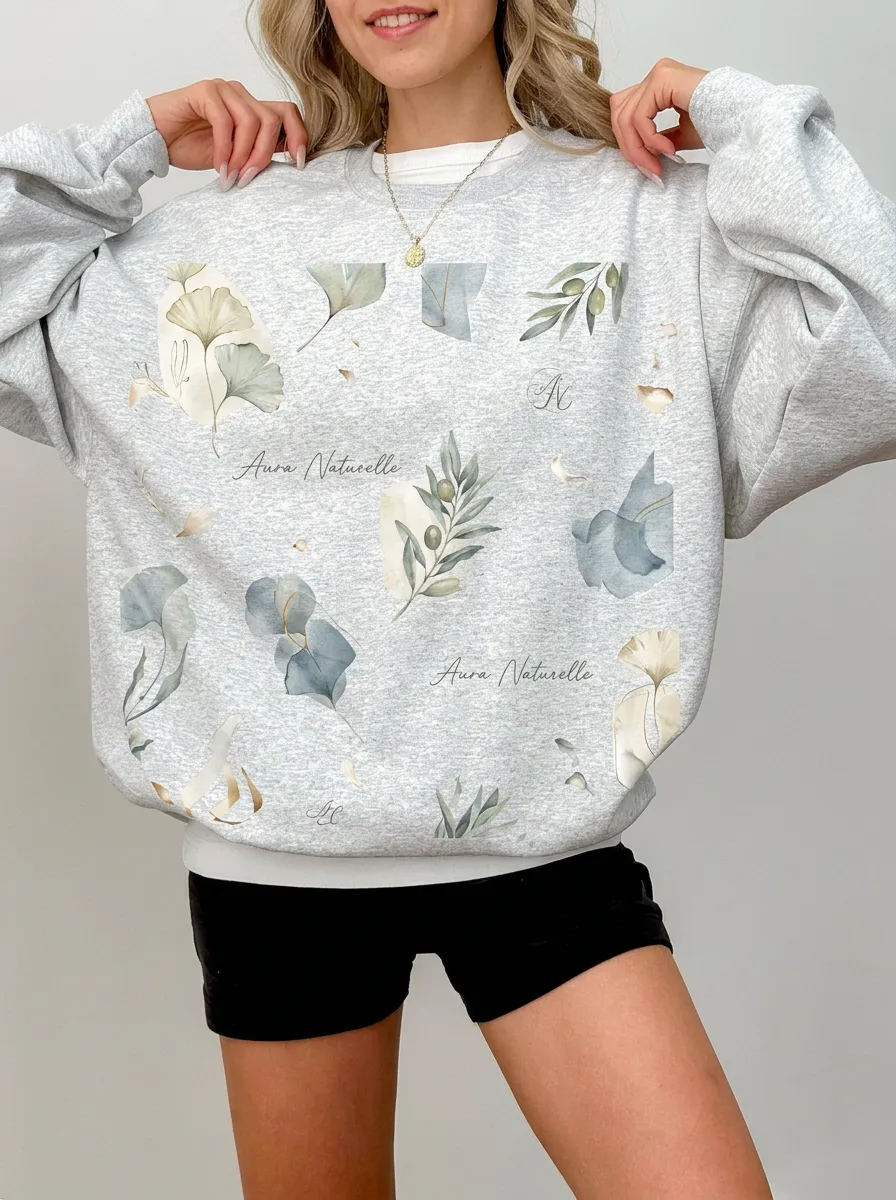 Women's Botanical Aura Naturelle Leaf Printed Sweatshirt