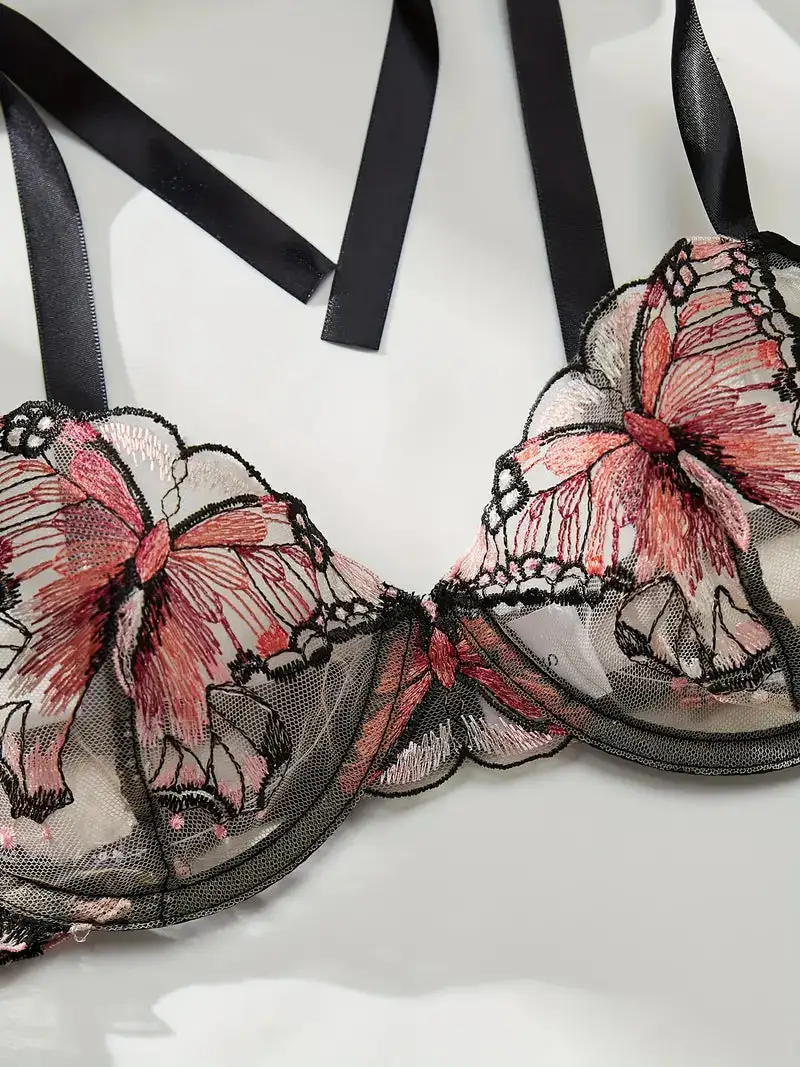 Butterfly Embroidered Lingerie Set