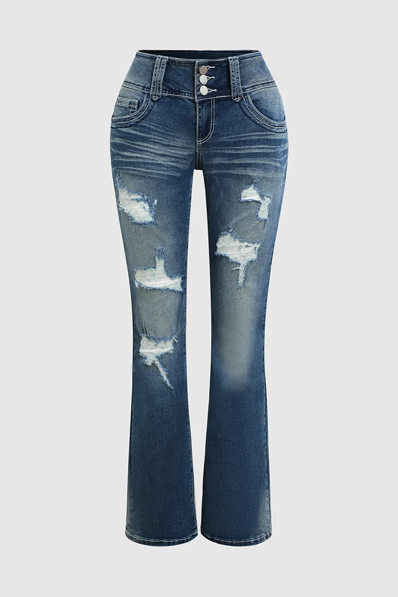 Vintage Low Waist Ripped Button Up Jeans