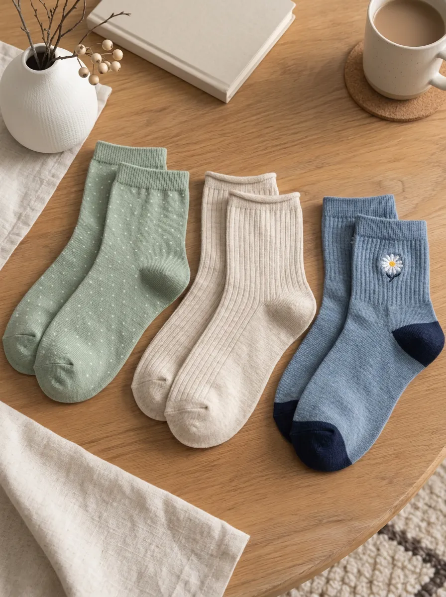 Women's Floral Polka Dot Ribbed Printed Socks 3-Pack