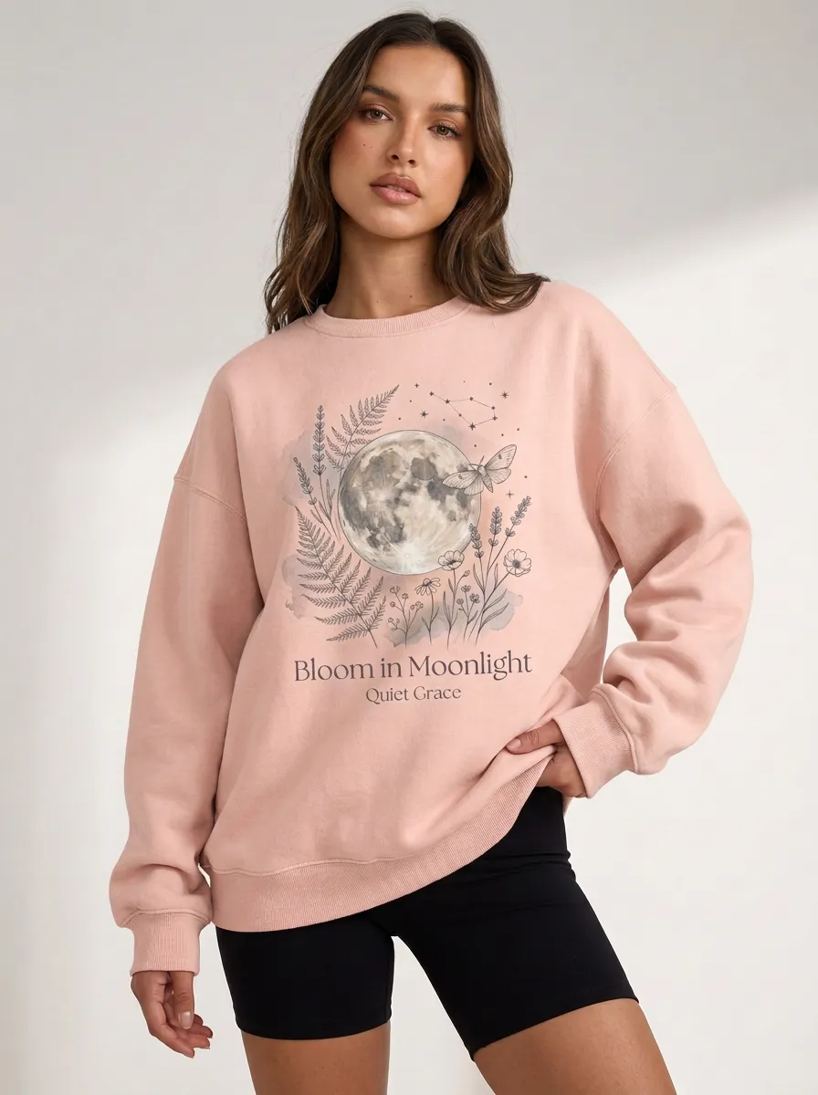 Women's Celestial Moon Floral Moth Graphic Sweatshirt