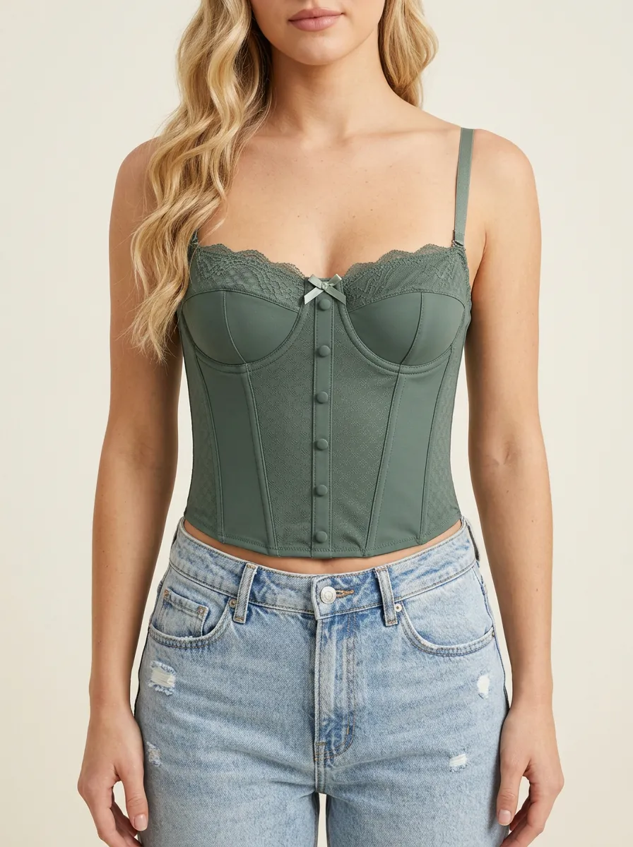 Classic Sweetheart-Neck Button-Front Women's Corset Top