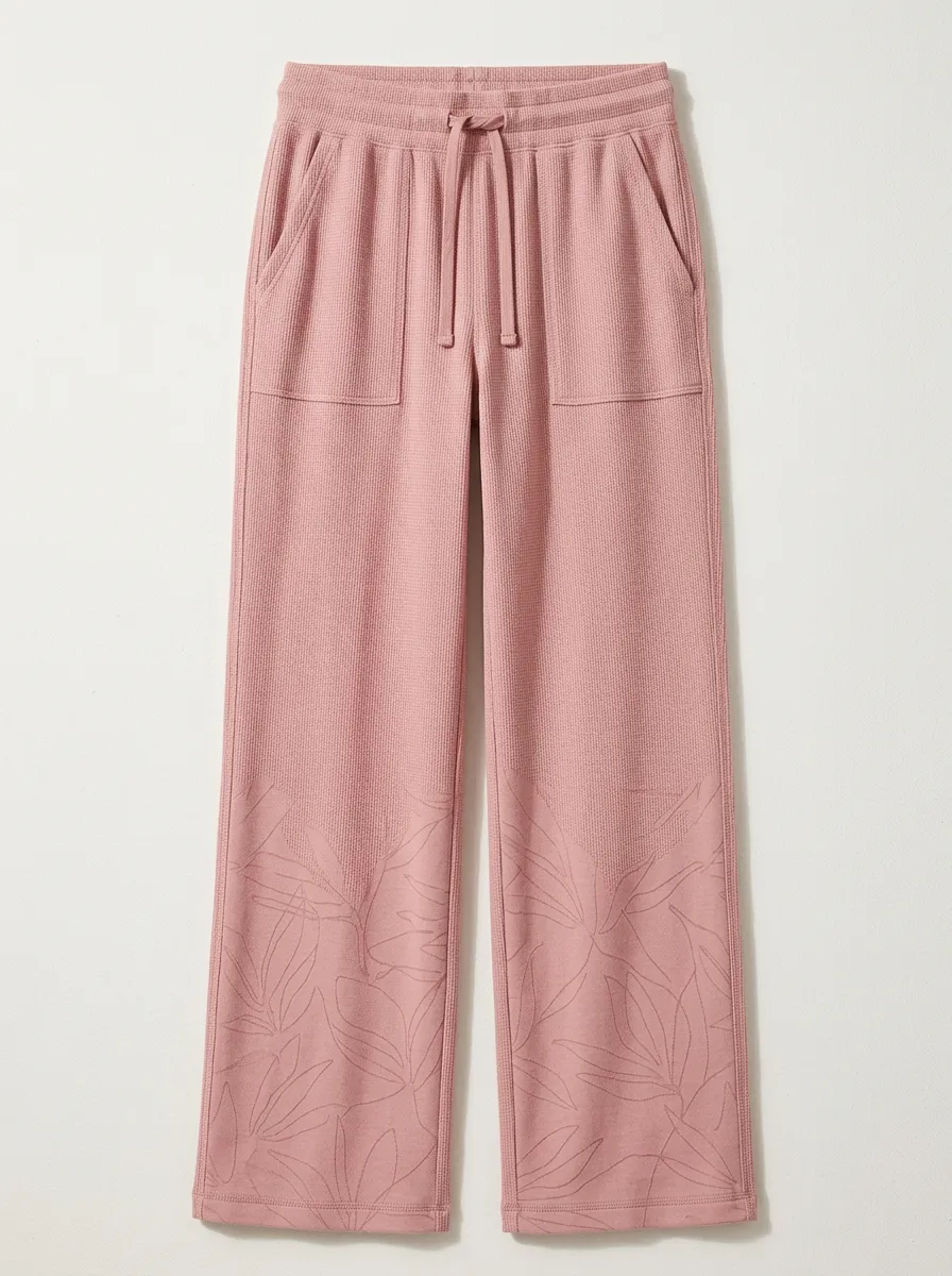 Women's Casual Loungewear Botanical Leaf Printed Waffle Knit Pants