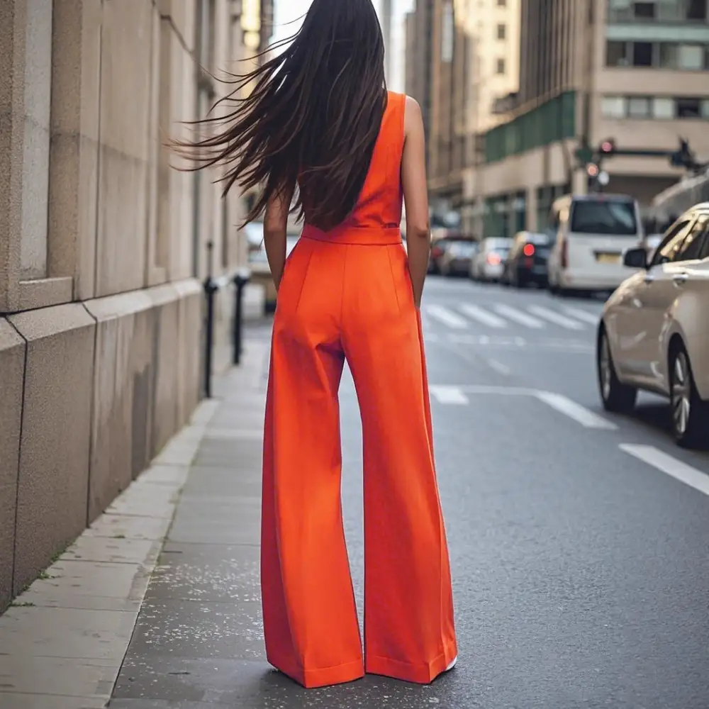 Lapel-Collar Lace-Up Flare-Leg Jumpsuit