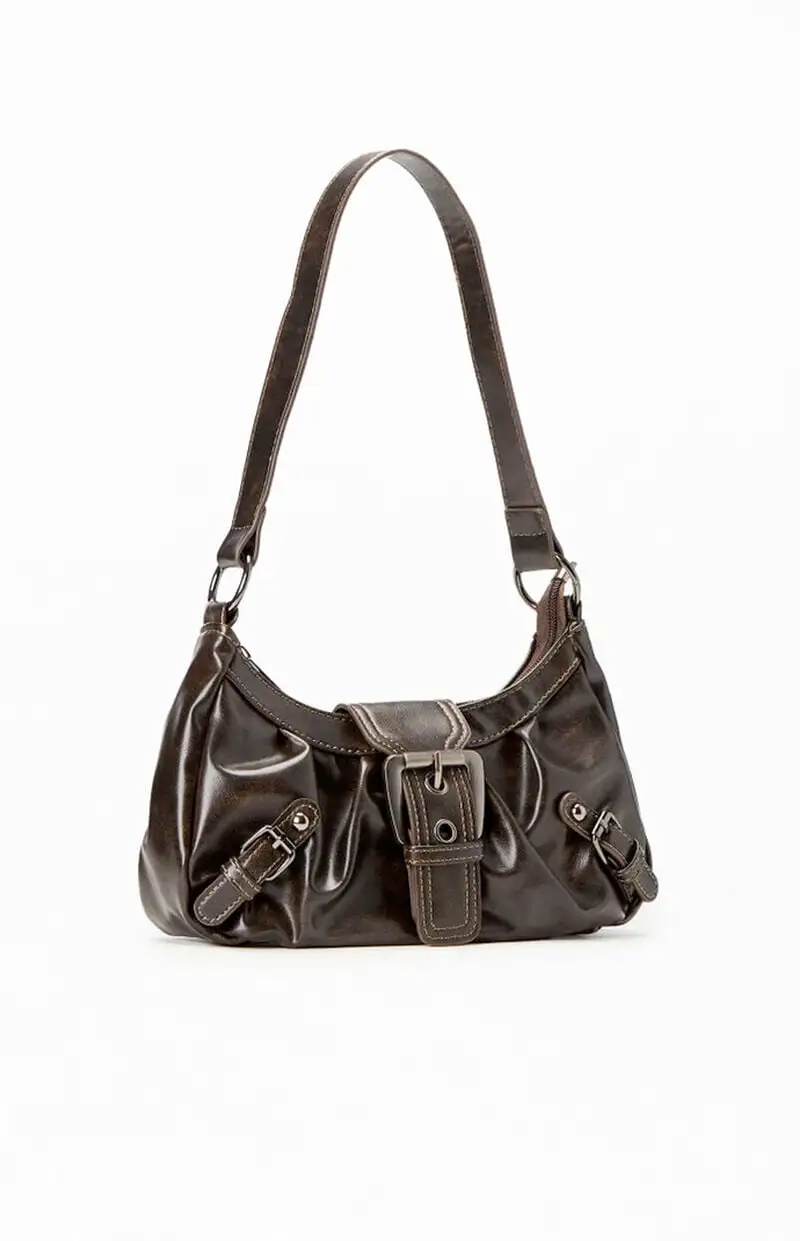 PacSun Brown Faux Leather Front Buckle Shoulder Bag