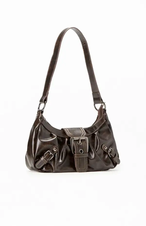 PacSun Brown Faux Leather Front Buckle Shoulder Bag