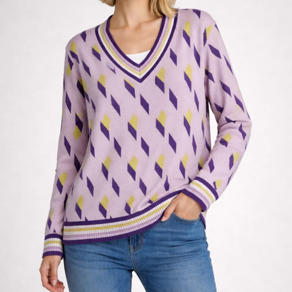 V Neck Textured Knit Pullover