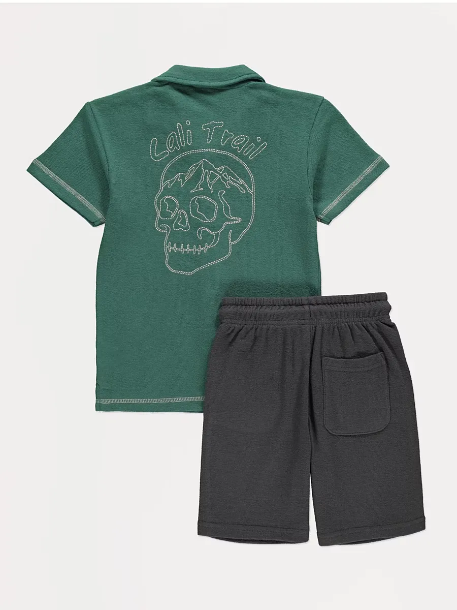 Cali Trail Back Embroidery Shirt and Shorts Outfit